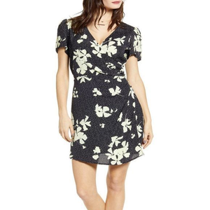NWT LEITH Black‎ Floral Faux Wrap Minidress